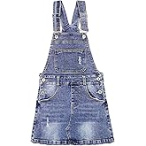 KIDSCOOL SPACE Girls Denim Skirt,6-14T Little Big Girls Ripped A-line Jean Overall Dress