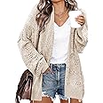 IN'VOLAND Womens Plus Size Crochet Cardigan Kimonos Boho Long Sleeve Oversized Summer Open Front Knitted Sweater