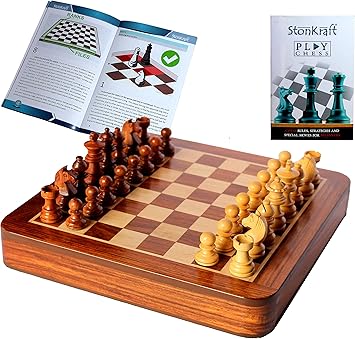 StonKraft 12 x 12 Collectible Wooden Drawer Chess Game Board Set + Wooden Crafted Pieces