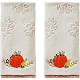 SKL Home Fall/Harvest/Autumn Traditional Pumpkin Hand Towel Set for Bath/Kitchen/Bar & Gift, Natural 2 Count