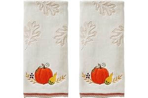 SKL Home Fall/Harvest/Autumn Traditional Pumpkin Hand Towel Set for Bath/Kitchen/Bar & Gift, Natural 2 Count