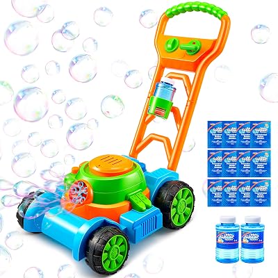 Sloosh Bubble Lawn Mower Toy Blue – 4oz + 24x12ml Bubble Solutions, Battery