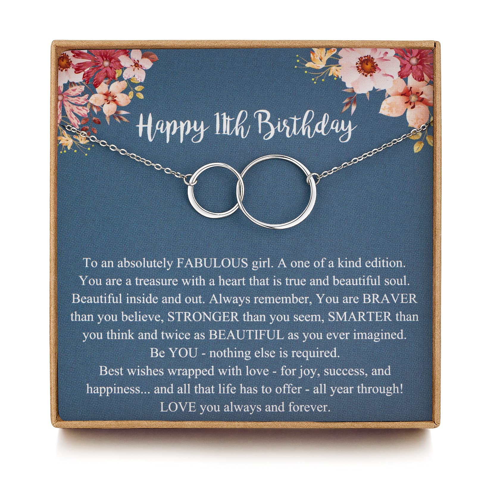 MUSIER PARIS Sweet Gifts for 11 Year Olds Girl, Birthday Gifts for her, 11th Birthday Gifts for Girls, Sterling Silver 2 ring Birthday Necklace, Friendship Gifts Birthday Jewelry