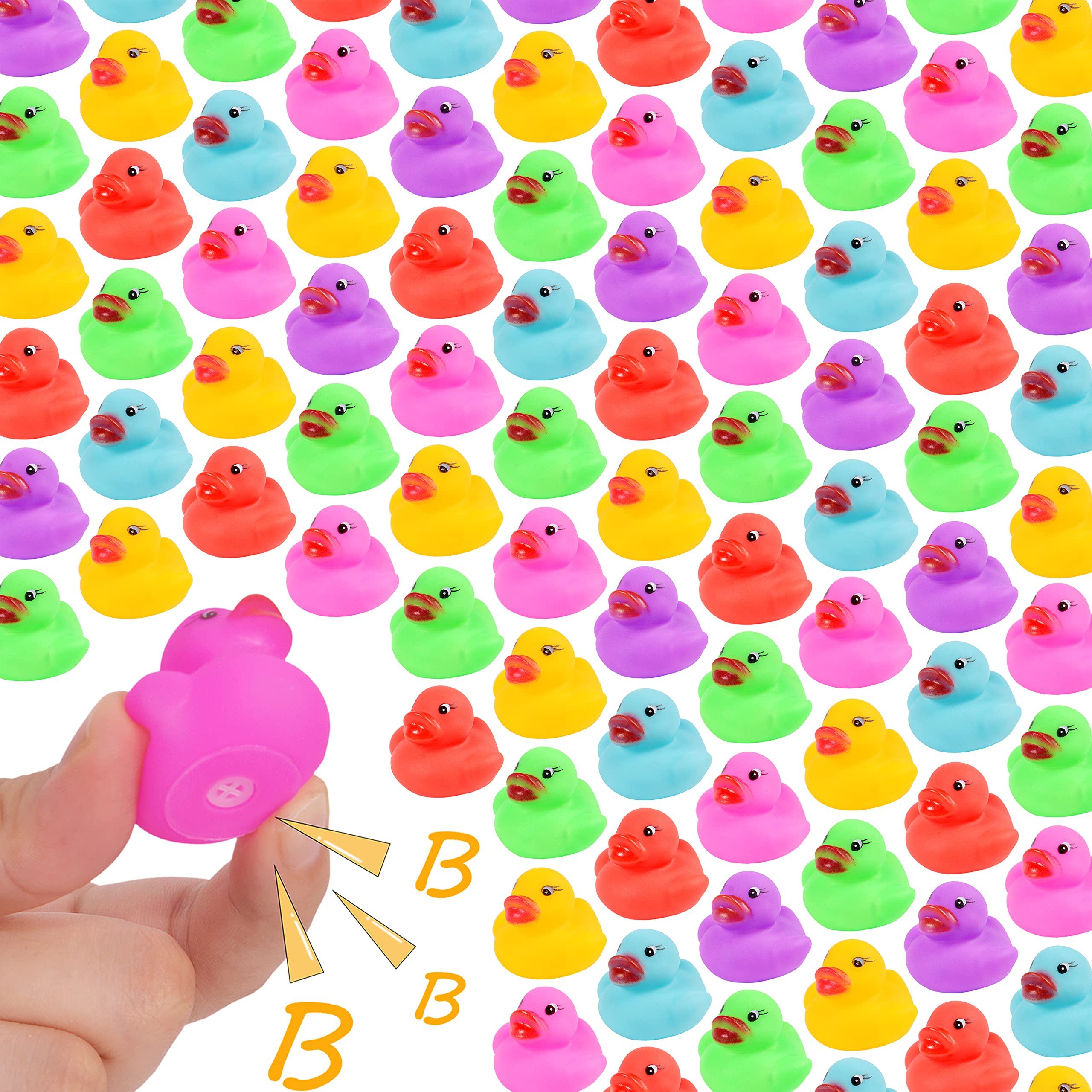 90-Pack Mini Ducks, Mini Colorful Rubber Duckies Bath Toy for Kids, Small Ducks Bulk Float & Squeak Tiny Ducky Pool Toys