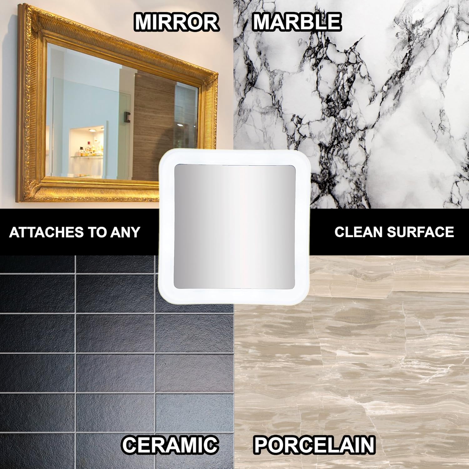 Fancii 10X Magnifying Lighted Makeup Mirror - Daylight LED Vanity Mirror - Compact, Cordless, Locking Suction, 6.5" Wide, 360 Rotation, Portable Illuminated Bathroom Mirror (Square): Kitchen & Dining