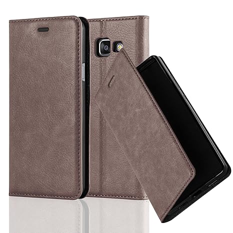 Cadorabo Hülle für Samsung Galaxy A3 2016 (6) - Hülle in Kaffee BRAUN – Handyhülle mit Magnetverschluss, Standfunktion und Ka