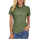 TACVASEN Polo Shirts for Women Short Sleeve Golf Shirts 4-Button Quick Dry Workout Tops Collared for Work Running Tennis