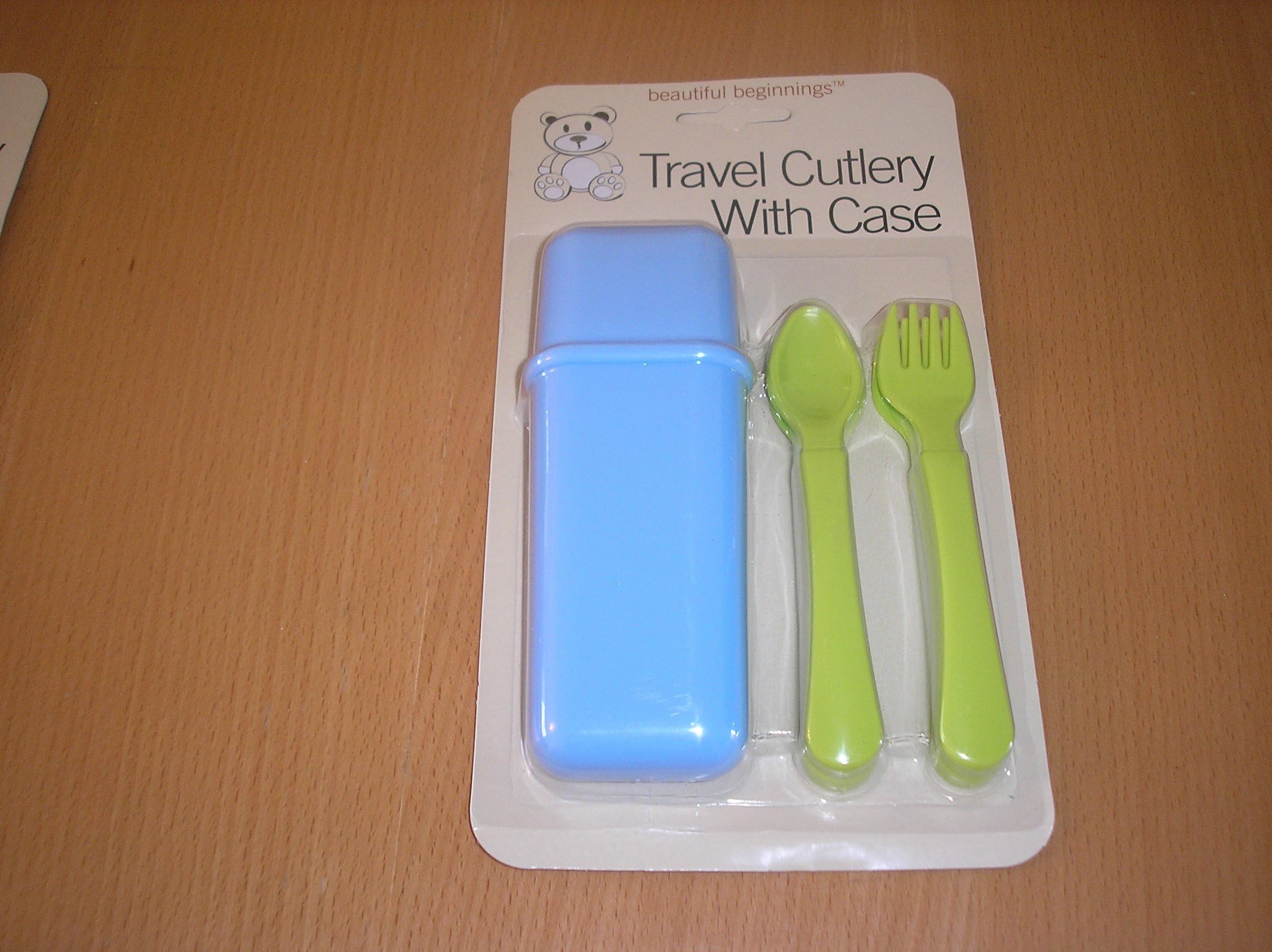 BEAUTIFUL BEGINNINGS BABY TRAVEL CUTLERY SPOON AND FORK IN CASE