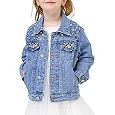 Miipat Toddler Girls Denim Jacket Sequin Patchwork Jean Jacket Little Kids Button Down Long Sleeve Jean Coat
