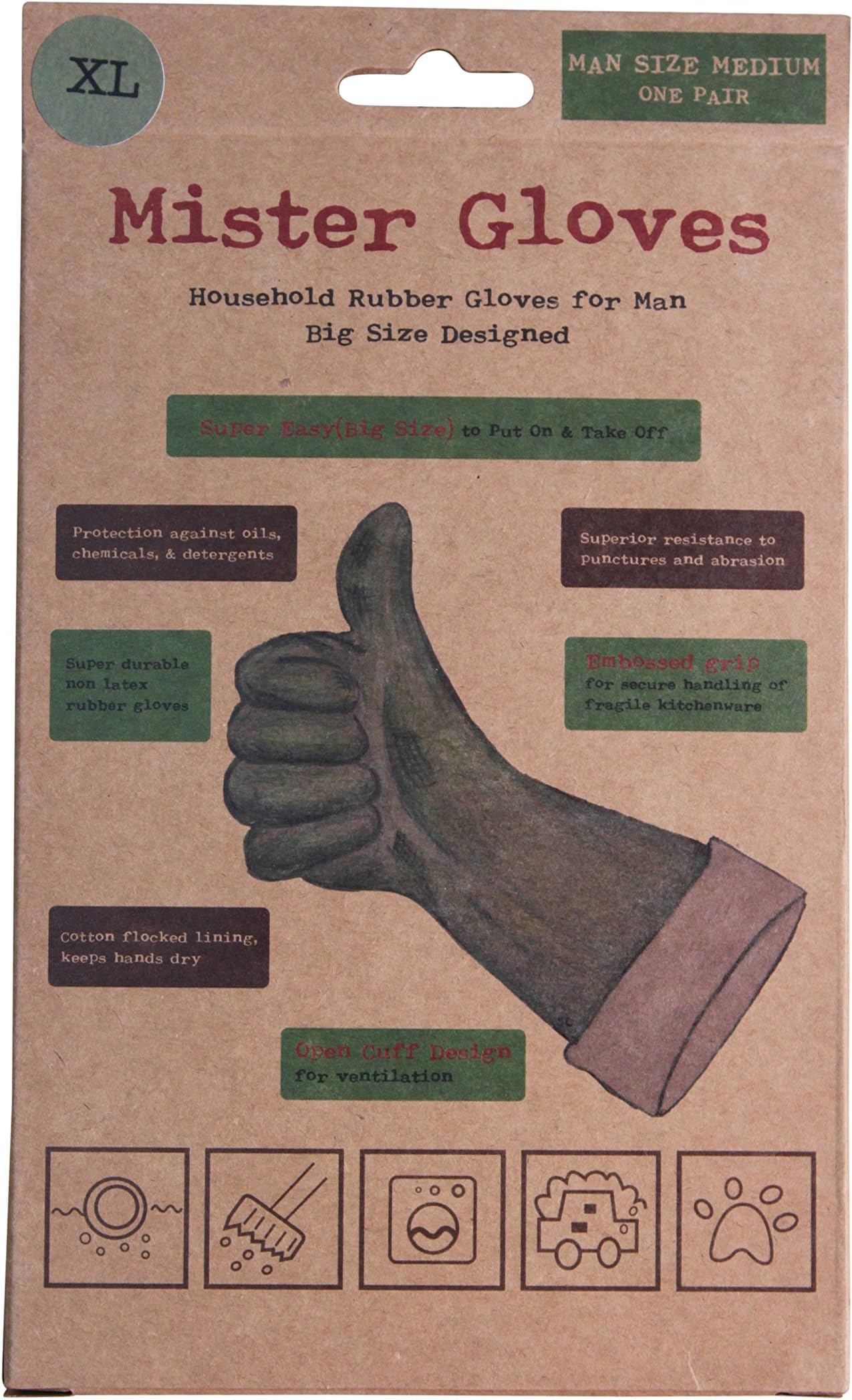 Mister Gloves Heavy Duty Rubber Gloves for Cleaning / Washing Dishes - Size XL = Man Size Medium