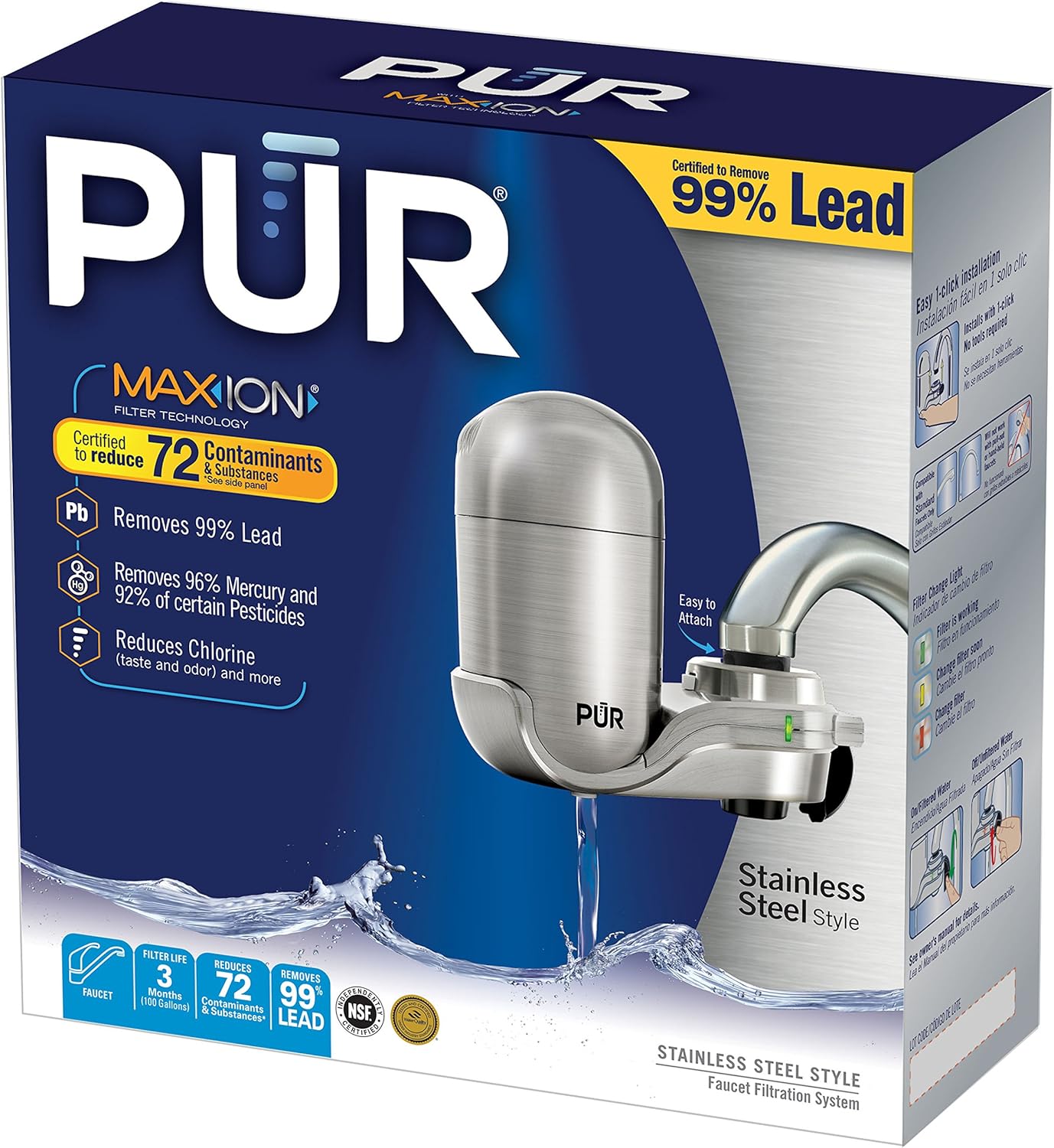 PUR FM-3700 Advanced Faucet Water Filter, Chrome - Faucet Mount Water Filters - 