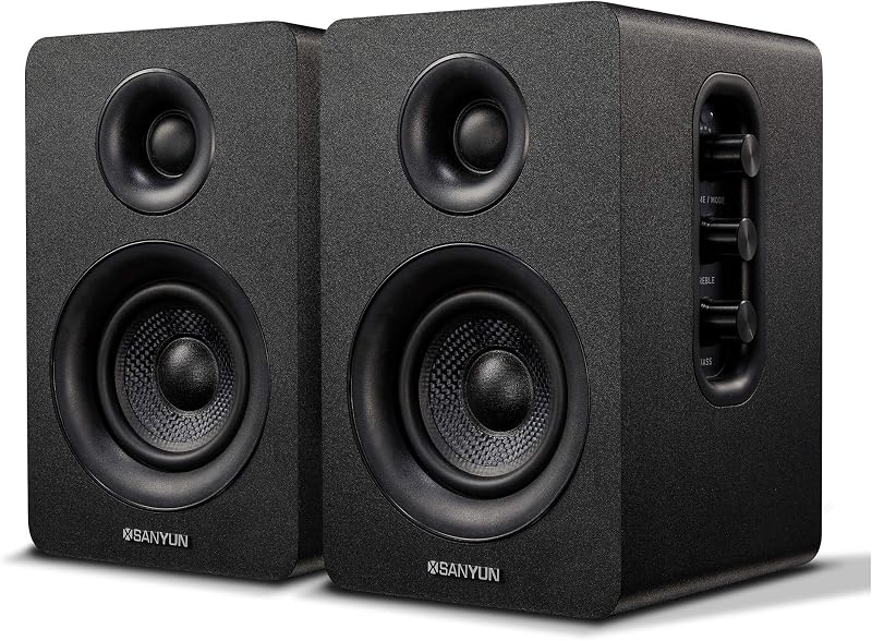 Sanyun SW208 3'' Active Bluetooth 5.0 Bookshelf Speakers 60W DAC 24bit Pair
