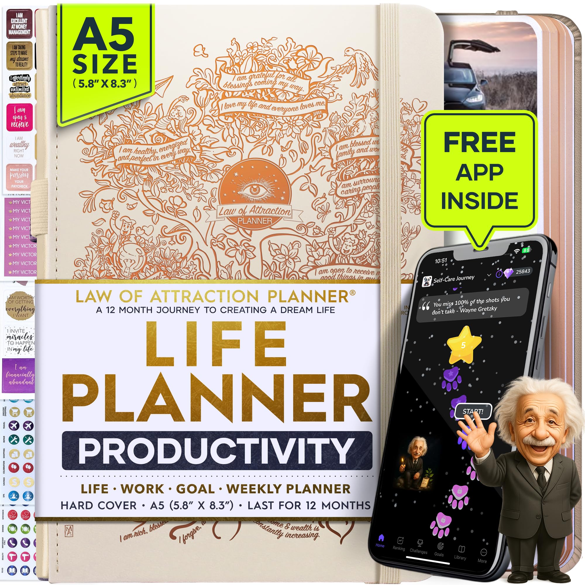 Freedom Mastery - Weekly & Monthly Planner | Gratitude Journal for Woman & Men | Personal Organiser for Productivity & Mental Health | Include Stickers & Foldable Vision Board – A5 (5.8" x 8.3")