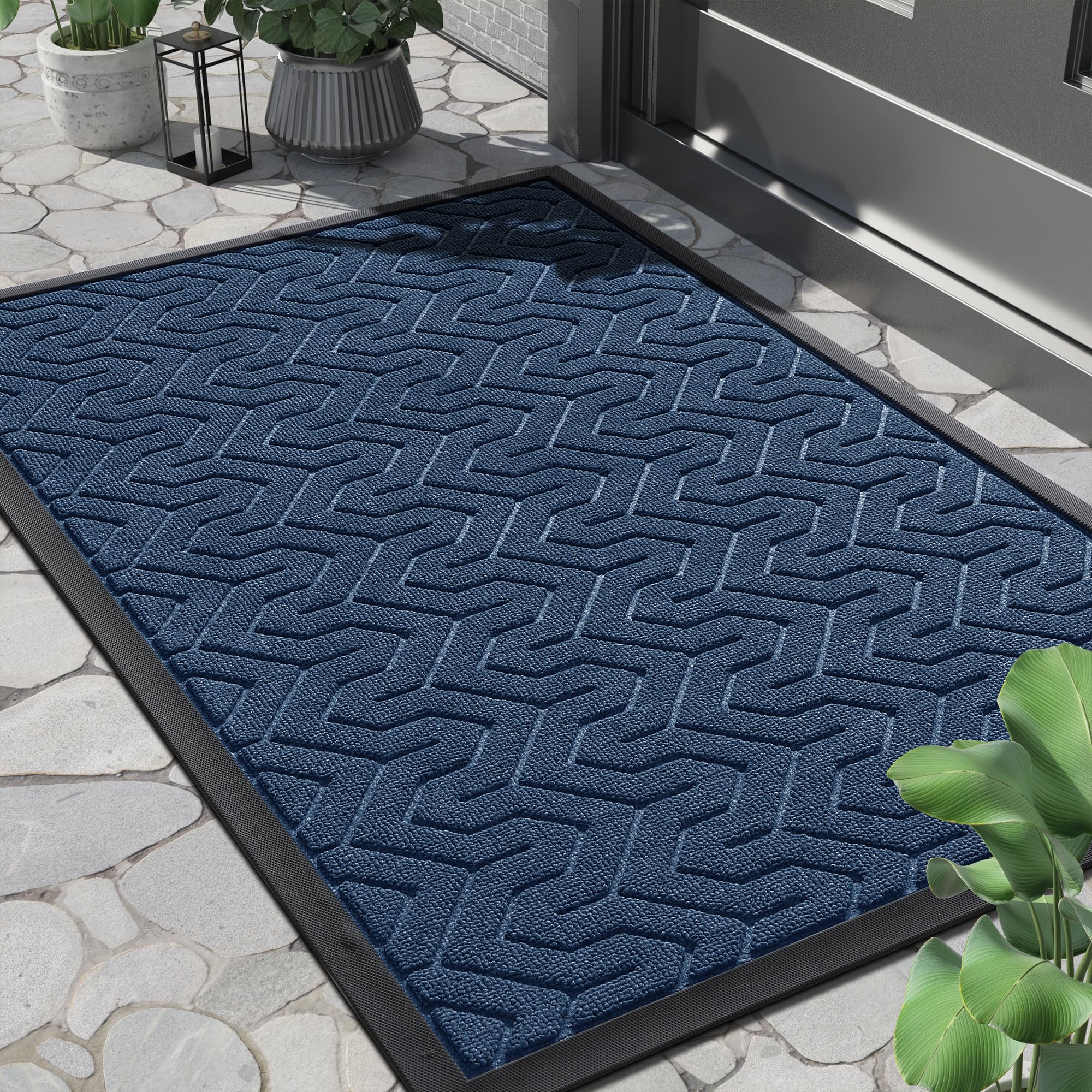 Photo 1 of Yimobra Front Door Mat, Waterproof Indoor Outdoor Welcome Mats for Entrance, Heavy Duty Non-Slip Rubber Backing, Garage or Patio Entry Floor, 29.5x17, Blue