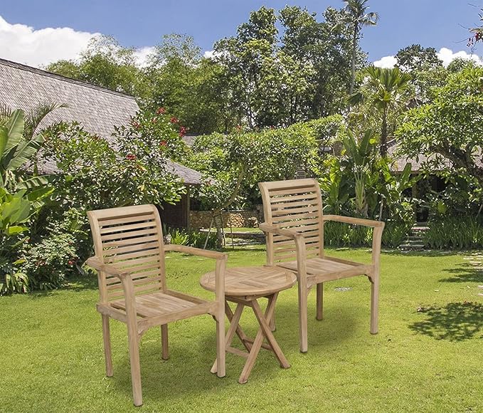 Original Teca Madera Muebles de Jardín, 3 Piezas, Color Natural, Madera