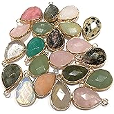 LE SKY Natural Stone Pendants Water Drop Shape Faceted Semi Gemstone Pendant for Necklace Bracelet Jewelry Craft Making Random 10 Pcs 14x22mm