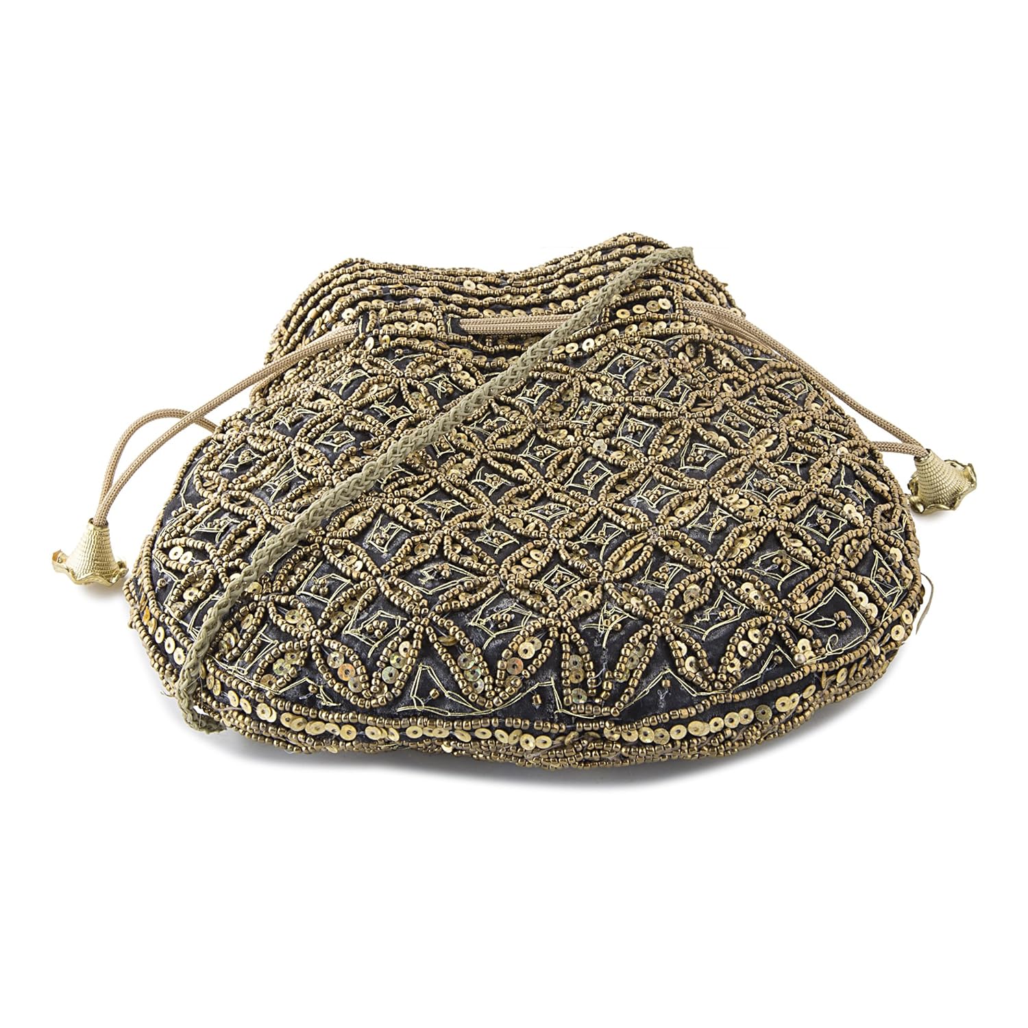 funkia&trade; ethnic, designer potli style clutch with sequins & bead work goes with both ethnic or indo western - 3 colors