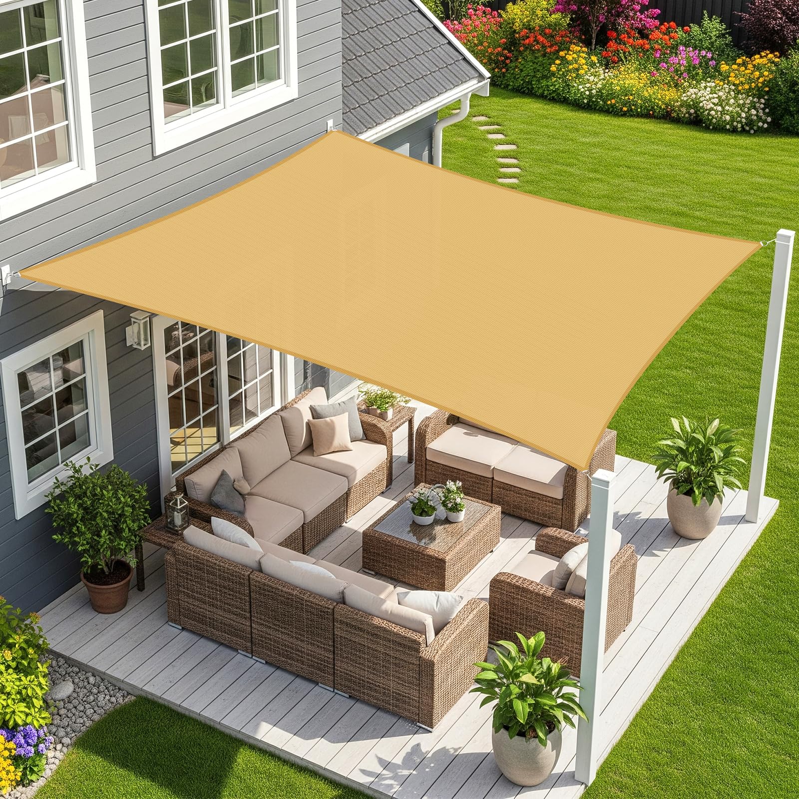 Sunnylaxx 2x4m Rectangle Shade Sail,Sand Waterproof Sun Shades Outdoor Canopy 95% UV Block Water Resistant Sunshade for Patio,Garden,Backyard
