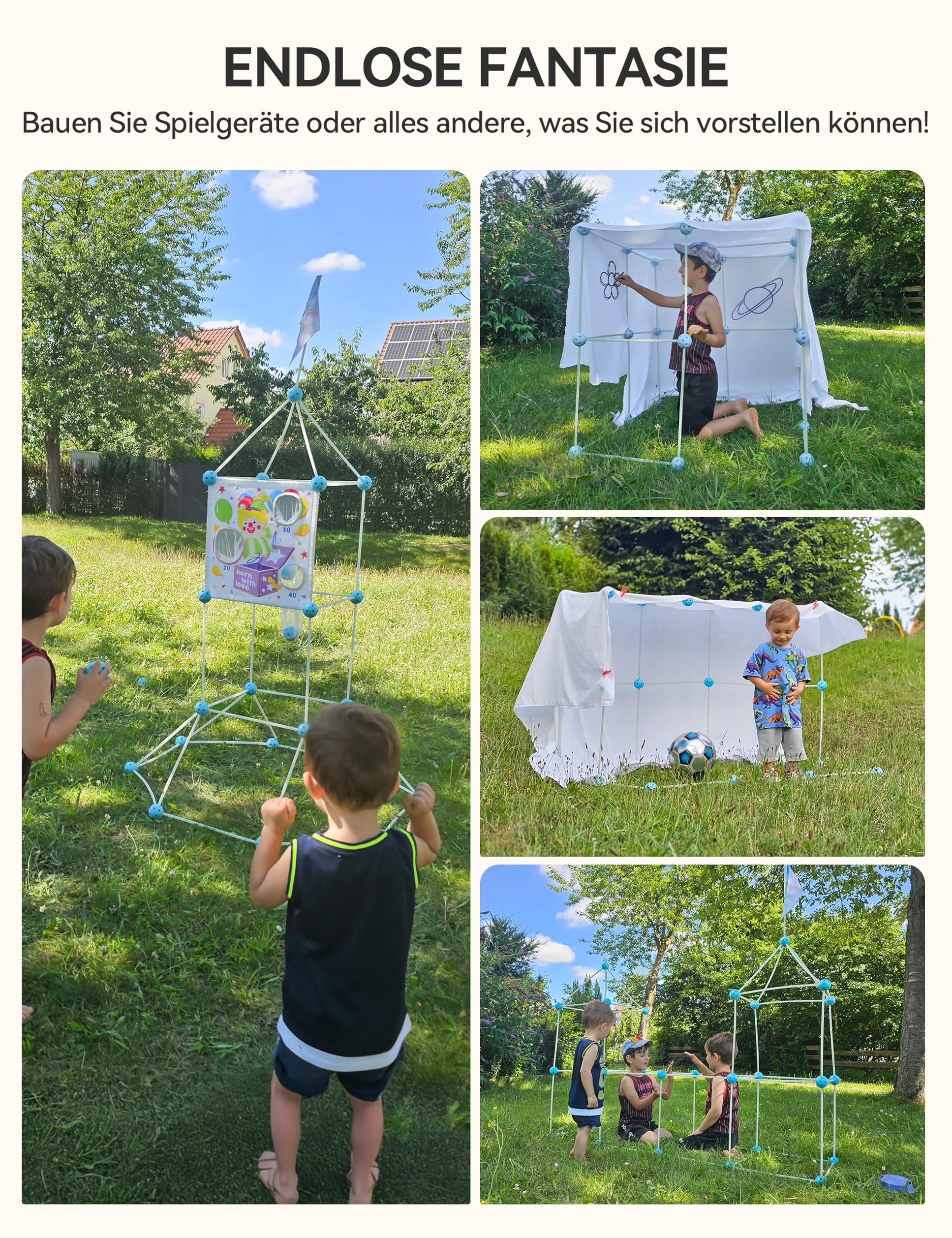 besrey Höhle Bauen Kinder – 144PCS Konstruktionsspielzeug mit Wurfspiel, Kinder Höhle, Outdoor Garten Spielzeug, Kreatives Bauset für Indoor/Outdoor, XXL Bausteine, Höhlenbauset 5