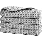 POLYTE 430 GSM Microfiber Lint Free Washcloth Face Towel, 13 x 13 in, 4 Pack (Waffle Weave)