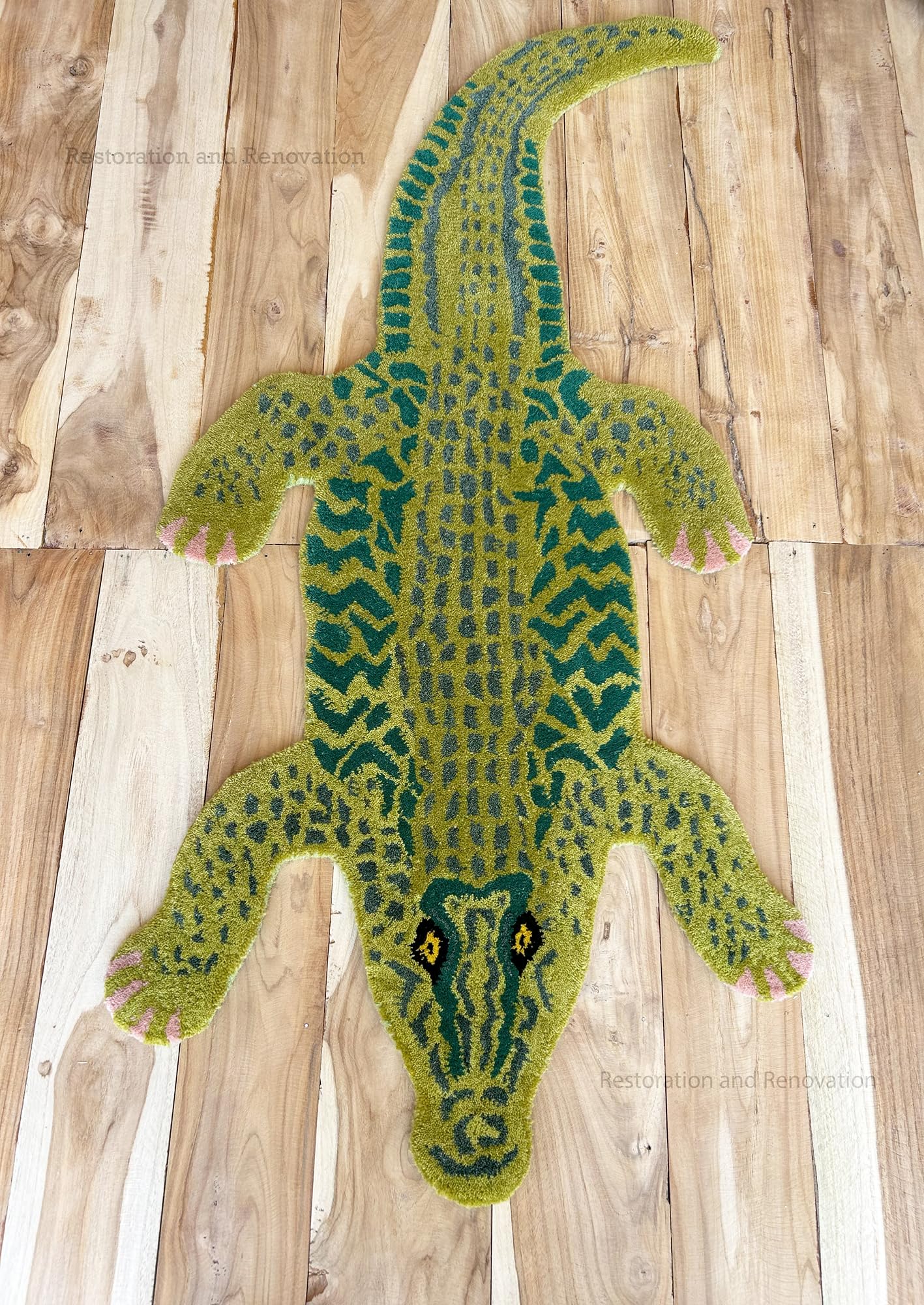Photo 1 of Restoration and Renovation Crocodile Wool Area Rug - Handmade 100% Wool with Lifelike Crocodile Inspired Animal Print Design - Premium and Durable Doormat for Home Décor (Grass, 2' x 3')