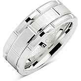 100S JEWELRY Tungsten Rings For Men Wedding Band White Gold Brick Pattern Rhodium Plated Size 6-16
