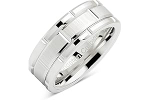 100S JEWELRY Tungsten Rings For Men Wedding Band White Gold Brick Pattern Rhodium Plated Size 6-16