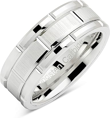 100s Jewelry Tungsten Rings For Men Wedding Band White Gold Brick Pattern Rhodium Plated Size 6 16 Amazon Com