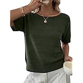 ANRABESS Womens Short Sleeve Sweater Crochet Boat Neck Lightweight Business Casual Tops 2026 Summer Beach Vacation Clothes