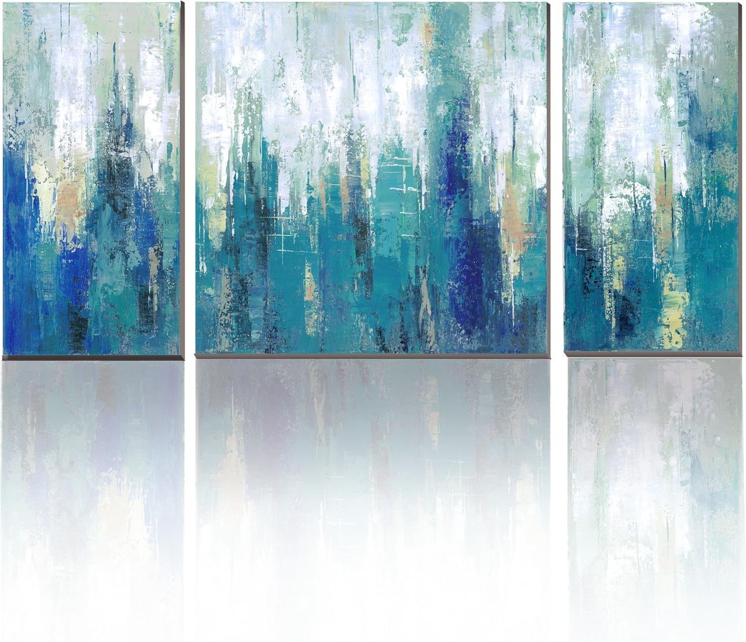 WESIATOR Teal Blue Abstract Canvas Wall Art Large Turquoise Abstract