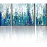 Blue Abstract Modern Canvas Print 3 PanelWith Embellishment Wall Pictures for Home Decoration,Ready to Hang!