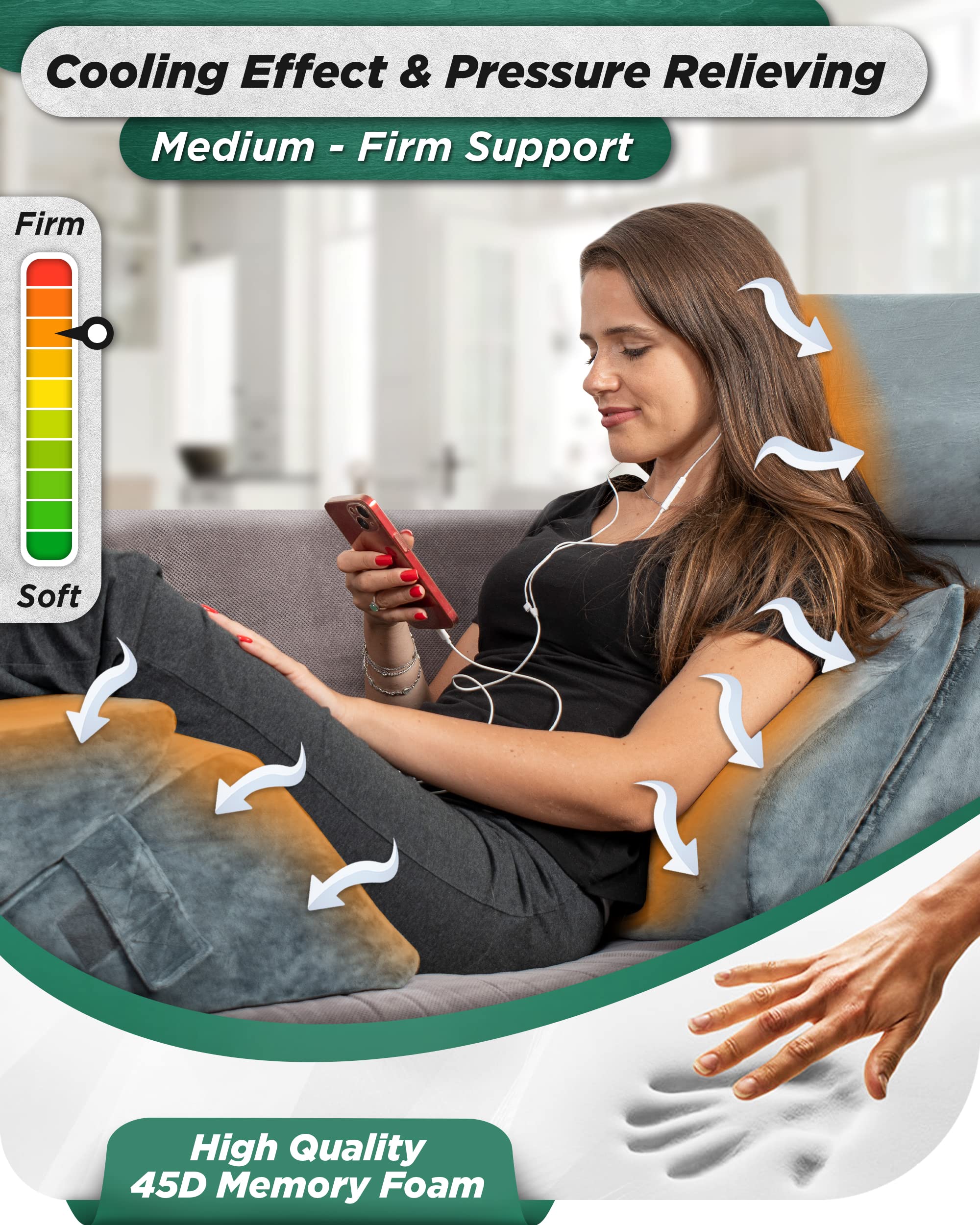 Lunix 6pcs Orthopedic Bed Wedge Pillow Set, Post Surgery Memory Foam for Back, Neck, and Leg Pain Relief, Adjustable Sitting Pillow for Sleeping, Acid Reflux and GERD, Hot Cold Pack, Navy