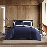 Eddie Bauer - Twin Comforter Set, Reversible Cotton Bedding with Matching Sham, Pre-Washed for Added Softness (Kingston Navy, Twin)