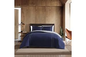 Eddie Bauer - Twin Comforter Set, Reversible Cotton Bedding with Matching Sham, Pre-Washed for Added Softness (Kingston Navy, Twin)