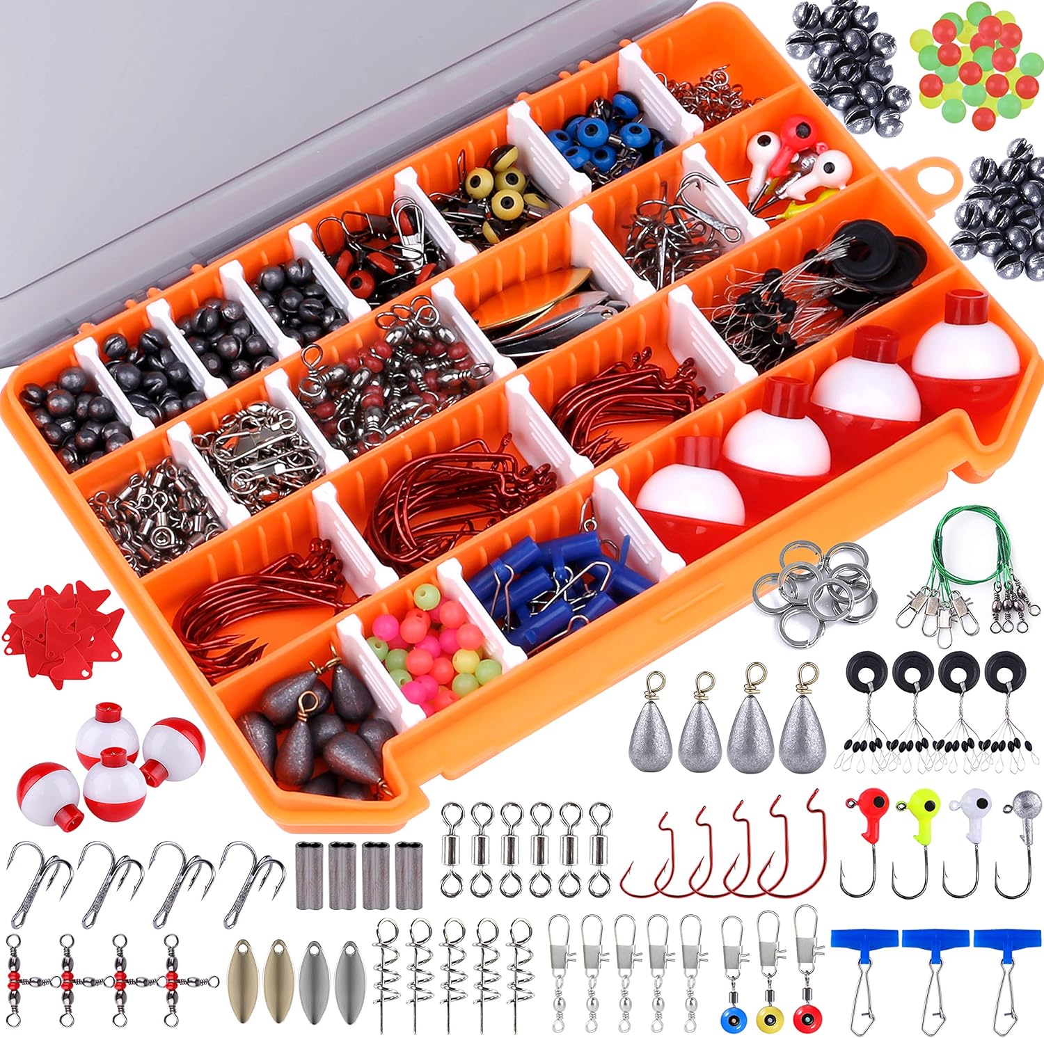 PLUSINNO Fishing Accessories Kit, 263pcs Fishing Tackle Kit with Tackle Box Including Fishing Weights Sinkers, Jig Hooks, Beads, Swivel Snap, Bobbers Float, Saltwater Freshwater Fishing Gear : Sports & Outdoors