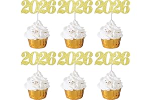C L COOPER LIFE 24pcs Gold Glitter Number 2026 New Years Cupcake Toppers Hello 2026 Happy New Year Cupcake Toppers Decorations for 2026 New Year Eve Party Graduation Wedding Party Supplies
