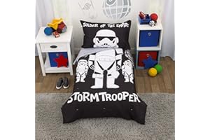 Star Wars Storm Trooper Black and White 4 Piece Toddler Bed Set - Comforter, Fitted Bottom Sheet, Flat Top Sheet, and Reversi