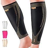 Copper Calf Compression Sleeves for Men & Women - High Stretch Graduated Compression with Anti-Slip Grip | Breathable & Smooth Lining Footless Design for Runners, Shin Splints, Leg Fatigue & Travel (1 Pair)