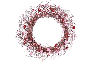 J'FLORU Valentine’s Day Wreaths for Front Door 20 Inch Valentine’s Day Wreath Valentines Wreath with Cute Hearts and Berries Valentine’s Day Gifts Anniversary Wedding Decorations (Red/Pink)
