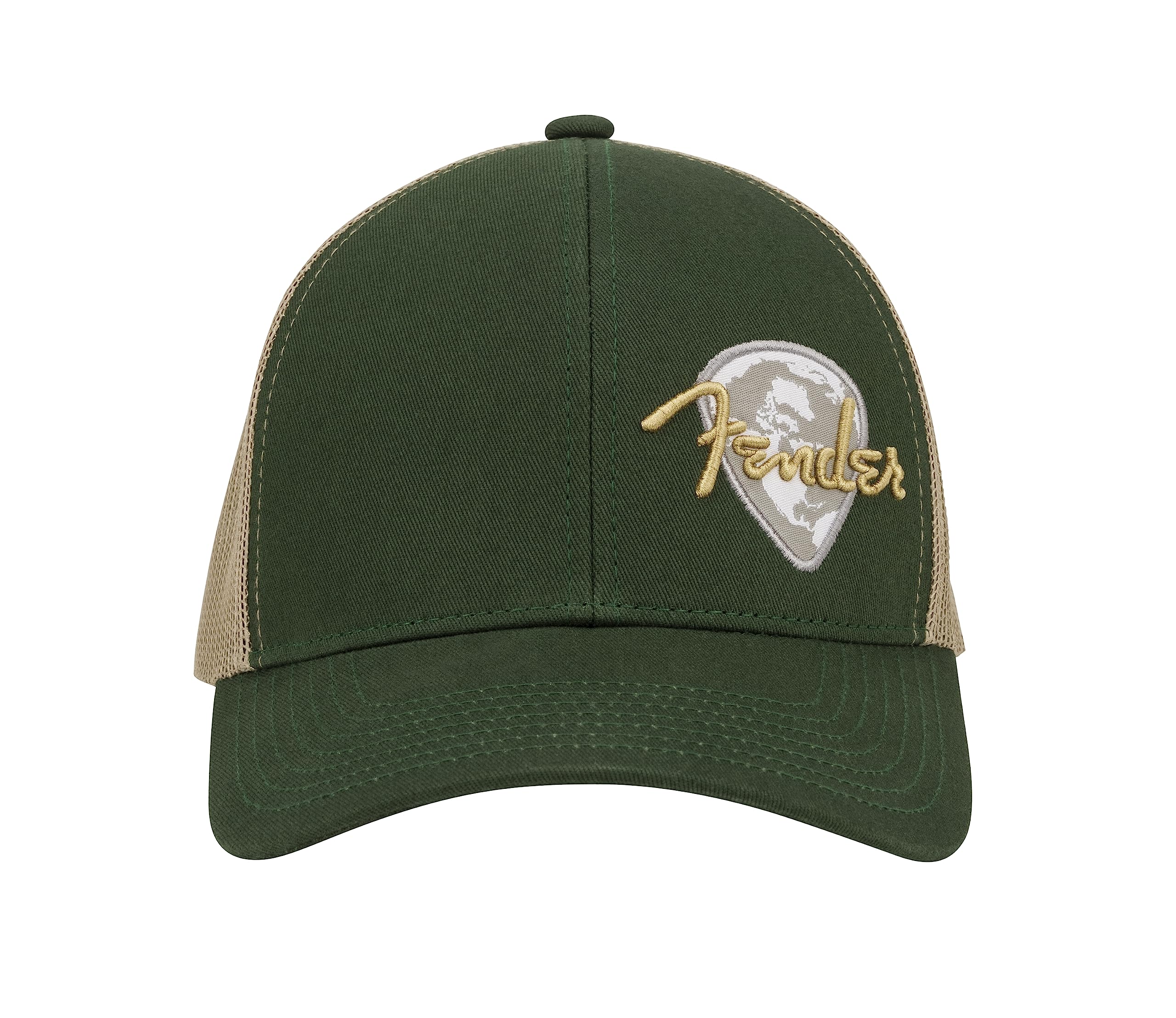 Fender Globe Pick Patch Hat, Green Khaki, Adjustable Snapback, Guitarist Gift
