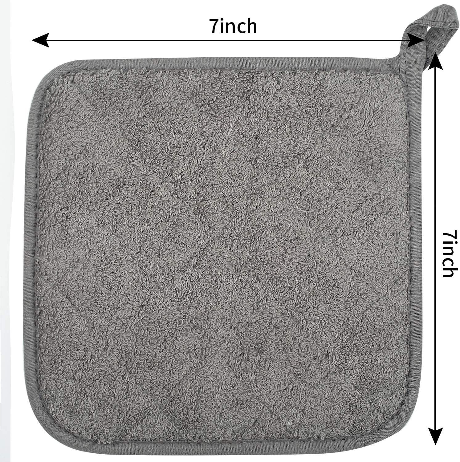 Lifaith 100% Cotton Kitchen Everyday Basic Terry Pot Holder Heat Resistant Coaster Potholder for Cooking and Baking Set of 5 Grey: Home & Kitchen