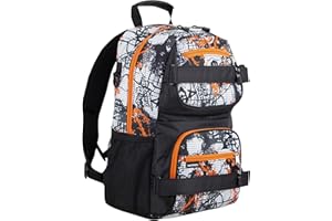 Eastsport Travel Skateboard Backpack Double Strap Laptop Bag Multi-Sport Design for Men and Women, Orange White Black