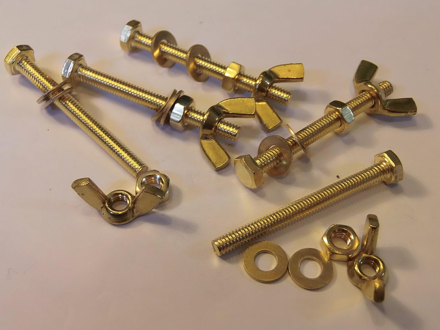 M4X40 BRASS HEX HEAD BOLTS NUTS & WASHERS & WING NUTS PACK 0F 5 BRASS