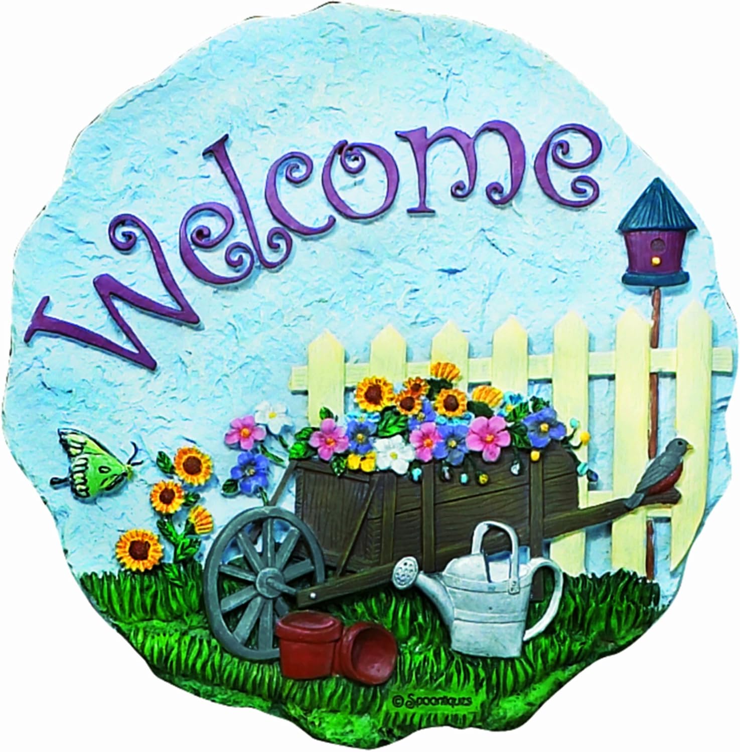 Spoontiques Flower Cart Stepping Stone : Outdoor Decorative Stones : Garden & Outdoor