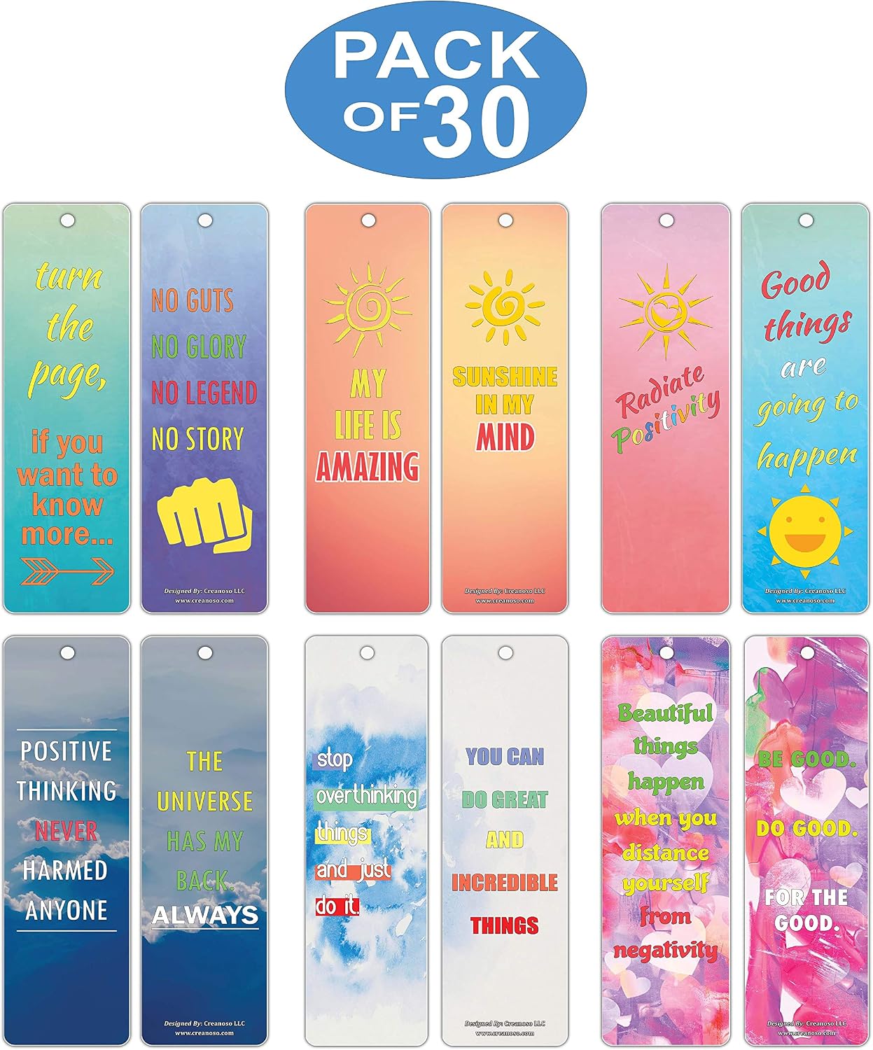Creanoso Positive Vibe Quotes Inspirational Sayings Bookmark Cards (30-Pack), Premium Gifts Bookmarks for Bookworm - Image 3