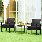 Yaheetech 3-Piece Rattan Garden Set 2 Chairs Table Black Cushions view 5