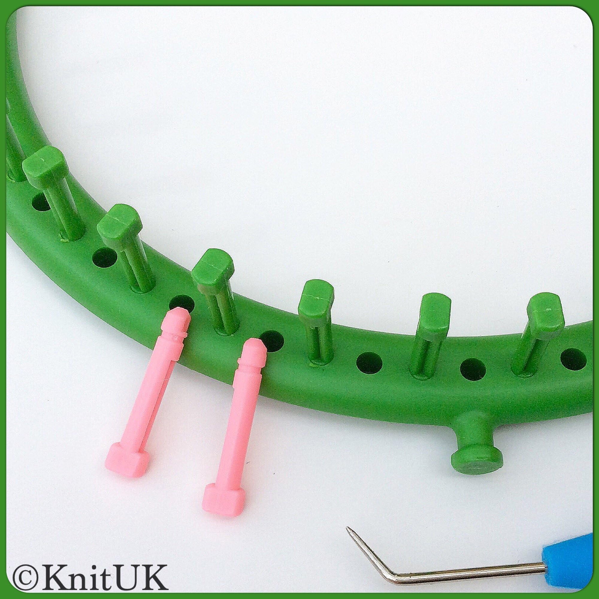 KnitUKRound Green Knitting Loom 36 pegs + 36 Pink Extra-pegs (24cm).