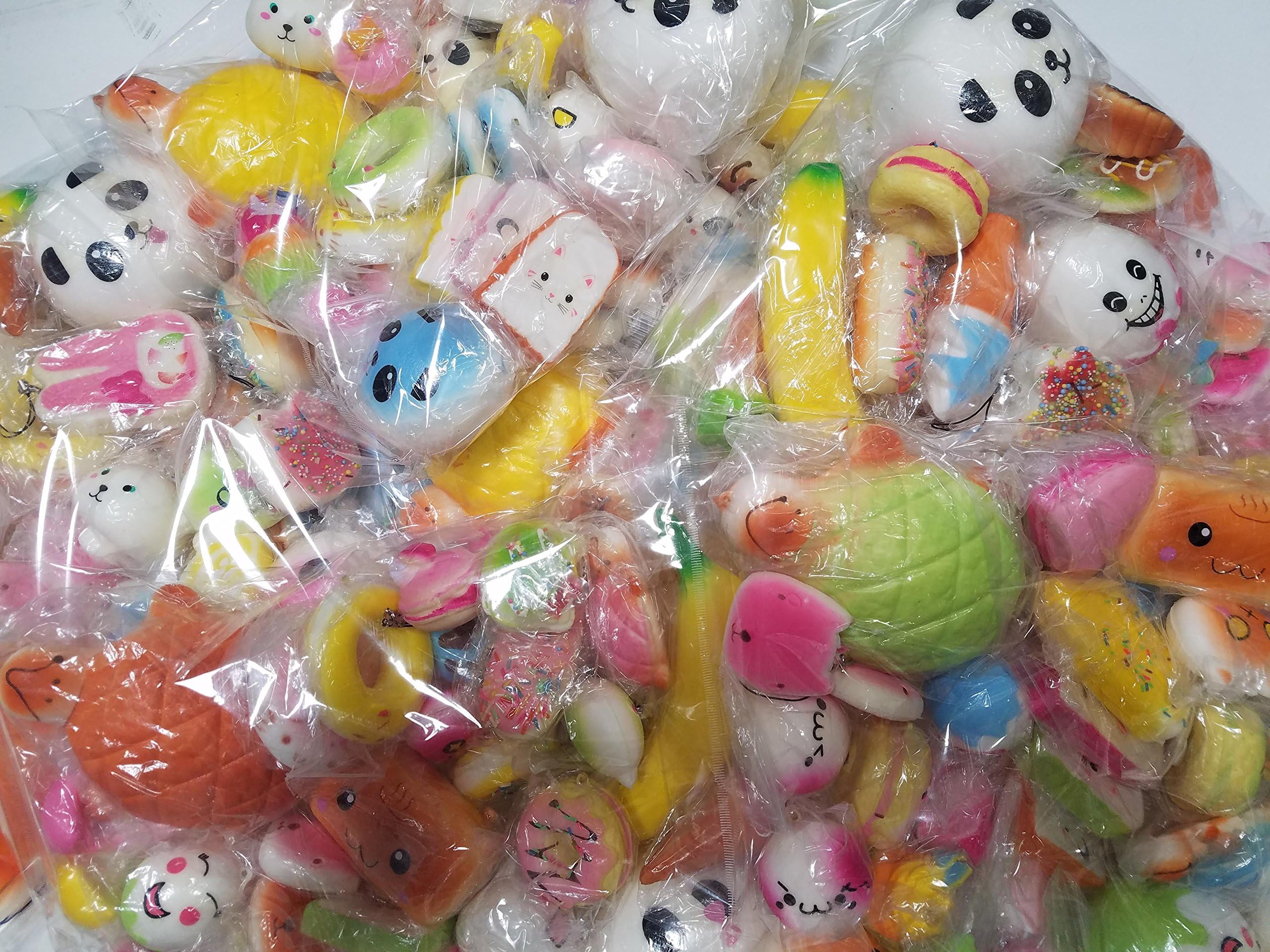 25 Pieces and Up ~LARGE BAG of ASSORTED Size SLOW RISE Squishy Bread Charm Mascot Set ~US Seller~ FREE LANYARD~
