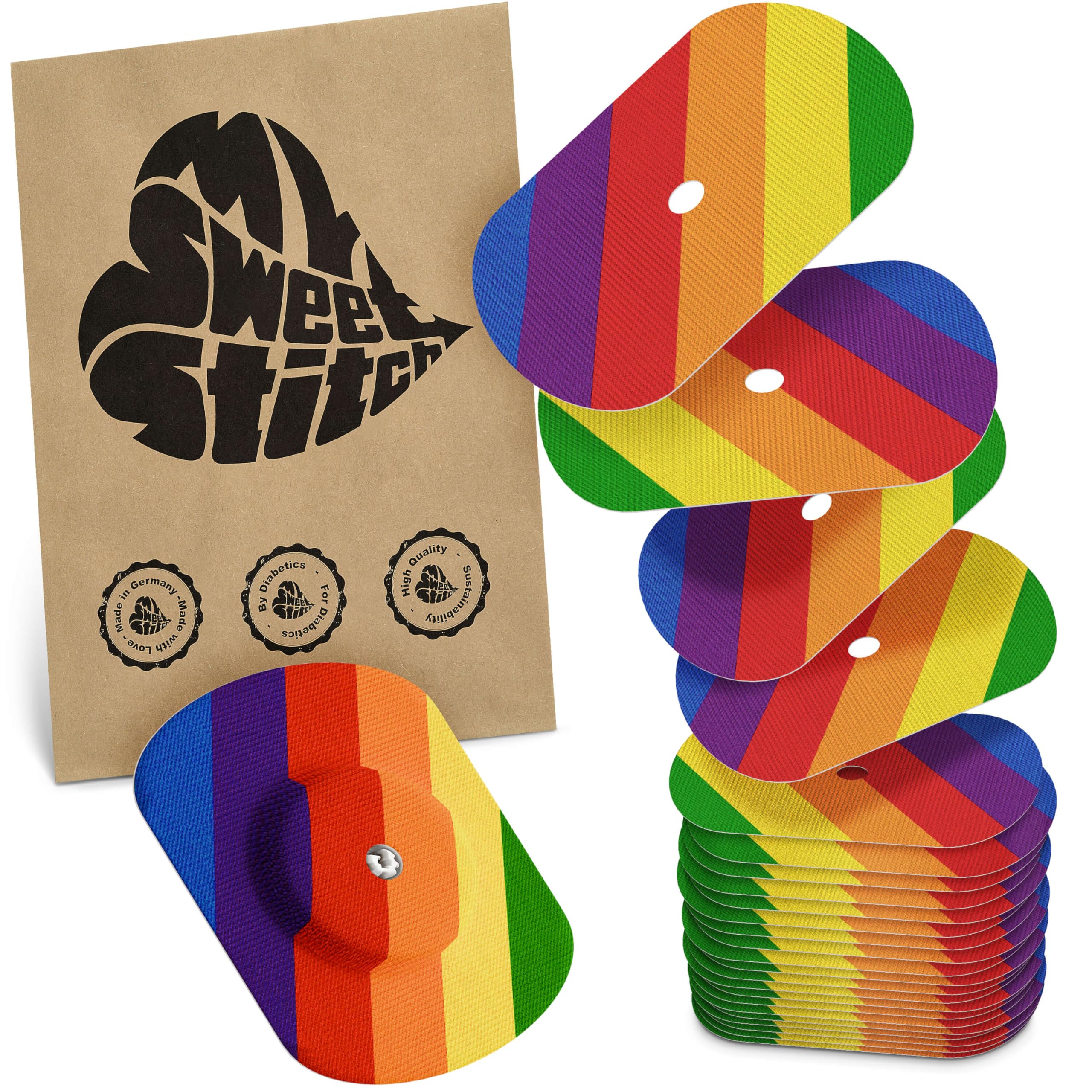 MySweetStitch - 25 x Freestyle Libre 1 & 2 Patches Oval with Ventilation Hole, Overpatch Ø 70 x 55mm, Waterproof, Breathable, Skin-Friendly, Made in Germany, Pride