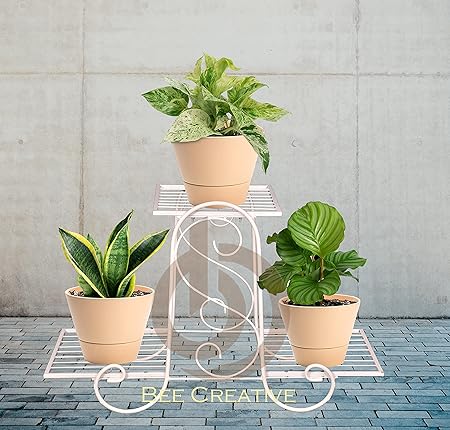 Bee Creative Iron Plant Flower Pot Stand Without Pot for Home Decoration, White
